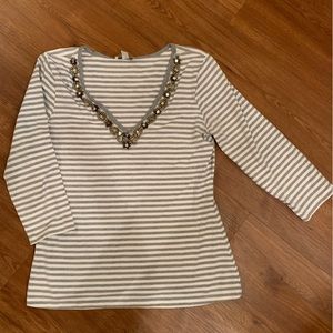 Grey stripe beaded top